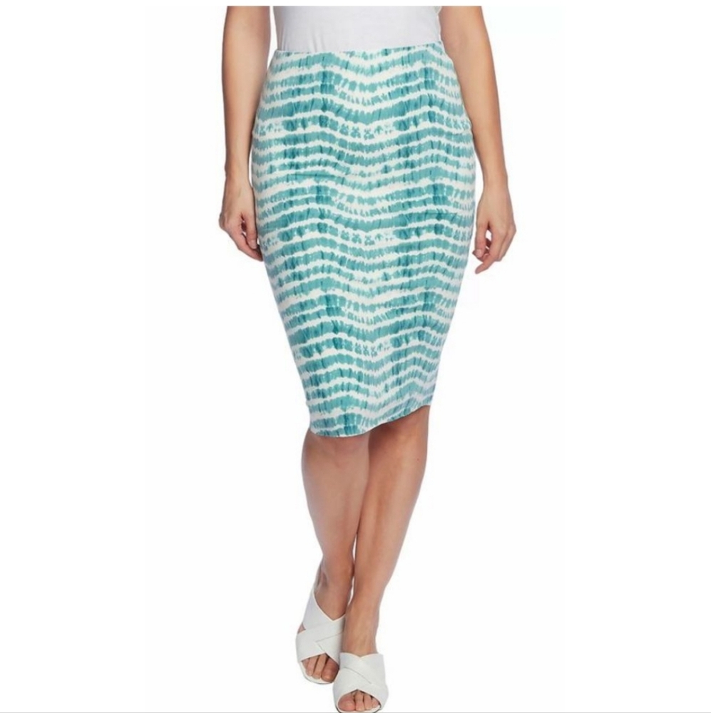 VINCE CAMUTO Sandy Waves Teal Tie Dye Stretch Tube Skirt